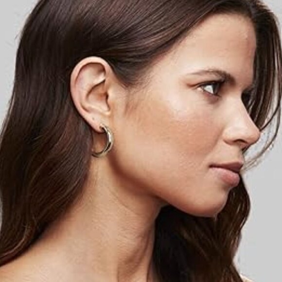 14K White Gold Lightweight Chunky Open Hoop 30mm Earrings Statement Jewelry - Picture 1 of 4